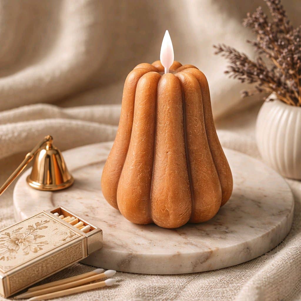 Brown Pumpkin Moving Flame LED Candle 3.8x4.7in