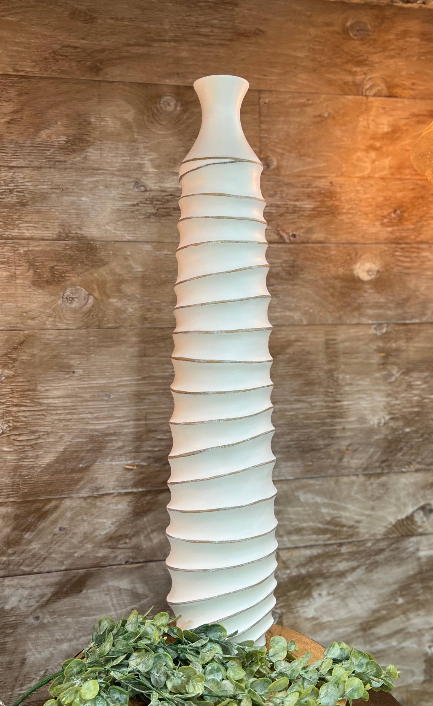 White Ribbed Vase 30in