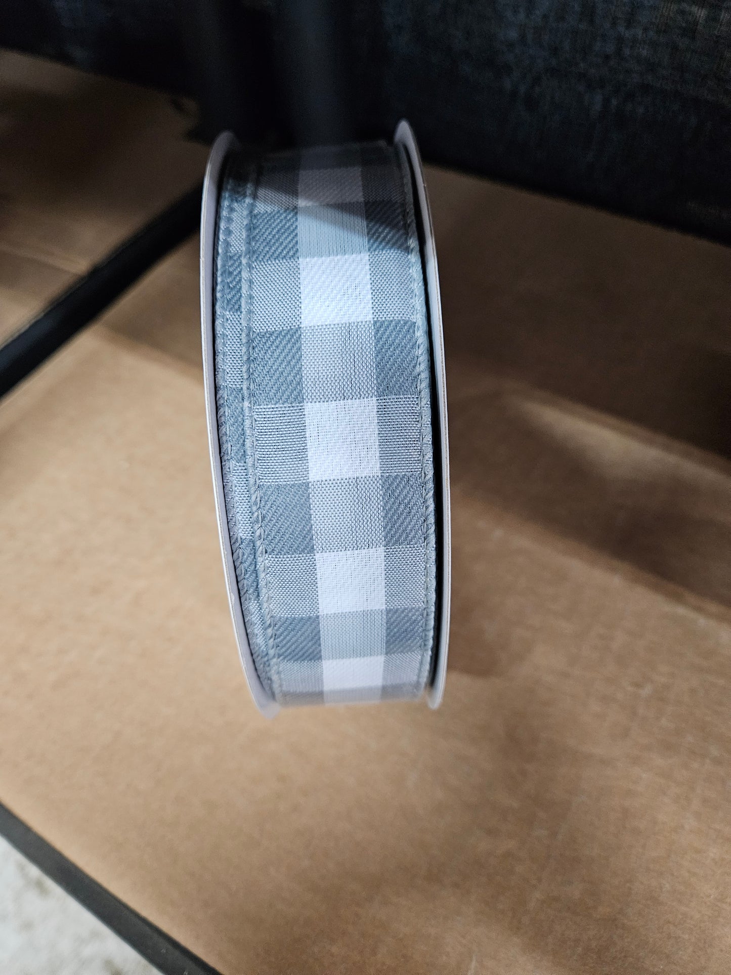 1.5" x 50 Y Buffalo Plaid Grey/White Ribbon