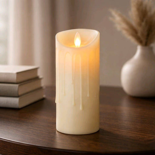 Cream Drip Timered Moving Flame Votive 2x6in