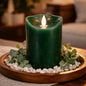 Green Non Drip Moving Flame LED Candle 3in by 6in