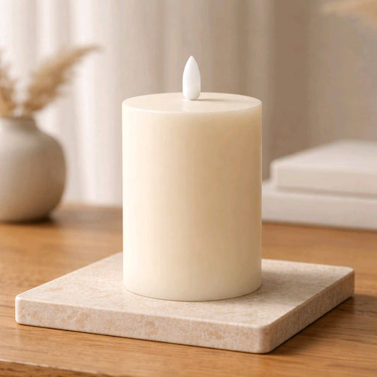 Cream Drip Timered Realistic Flame LED Candle 3x5in C Batts