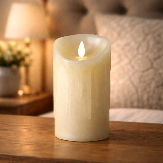 Cream Drip Moving Flame LED Candle 3in by 6in