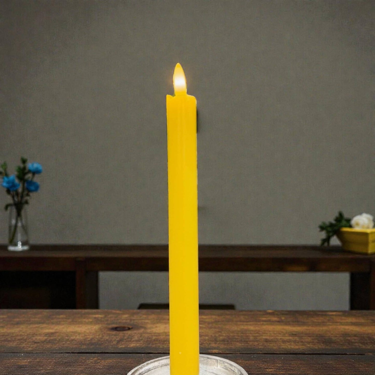 Yellow Taper Candle 3D Realistic Flame 0.8x10in