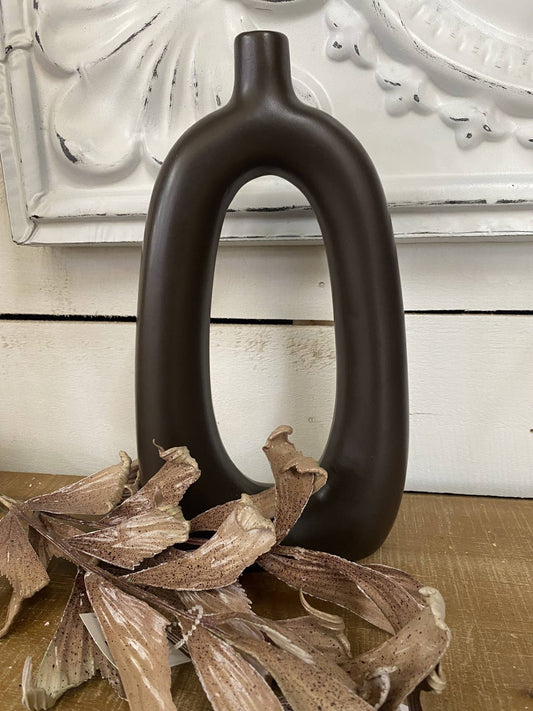 Tall Black Oval Vase 12in