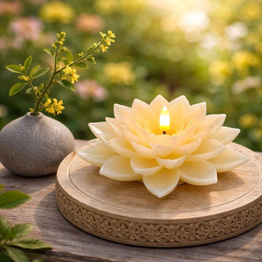 Yellow Lotus 3D Flame LED Candle 5.5x3in