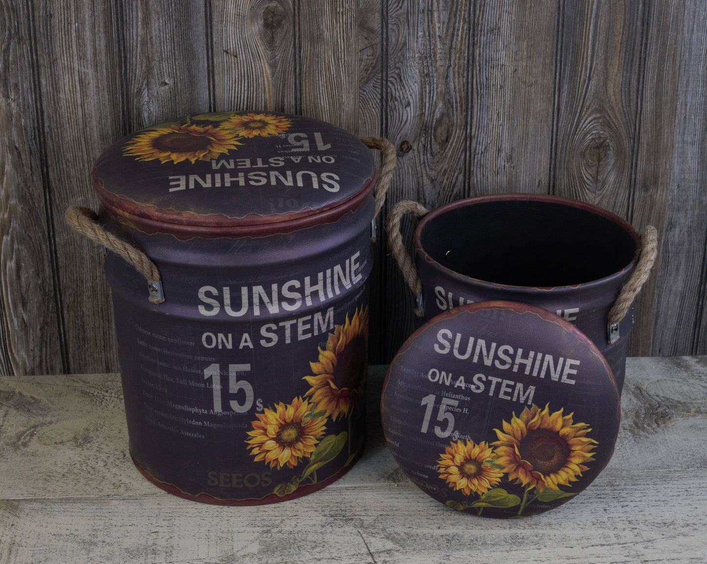 Sunflowers Metal Cans S/2 14in and 11in