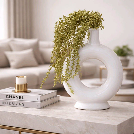 Small White Circular Vase 9in