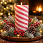 Frosted Candy Cane  Moving Flame LED Candle 5x11.5in