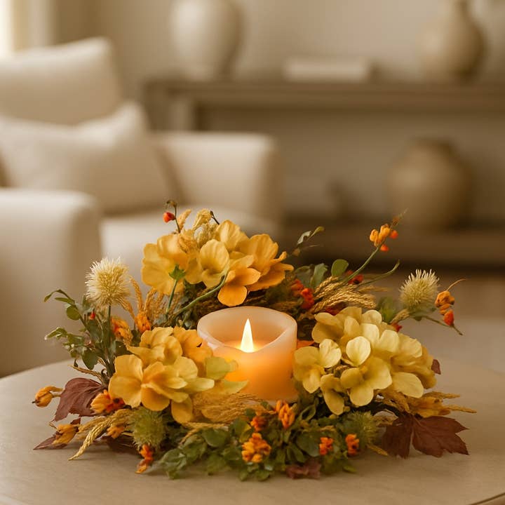 Autumn Hydrangea 4.5in Candle Ring