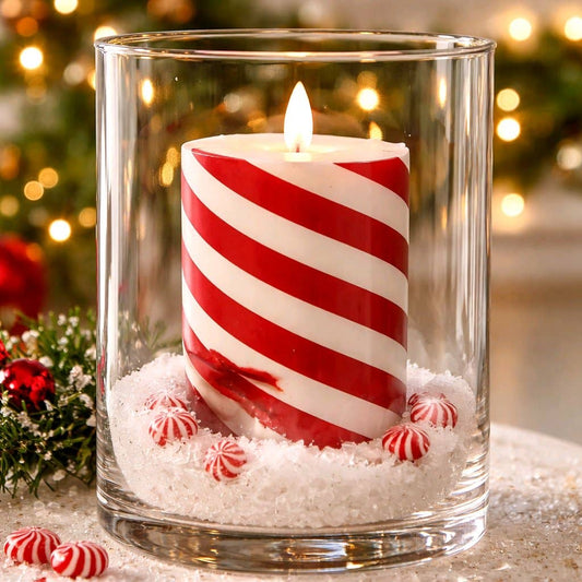 Candy Cane Moving Flame LED Candle 3x4in