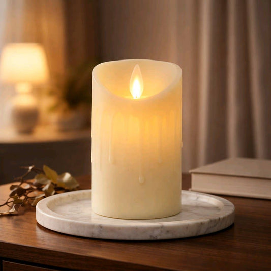 Cream Drip Timered Moving Flame Votive 2x4in