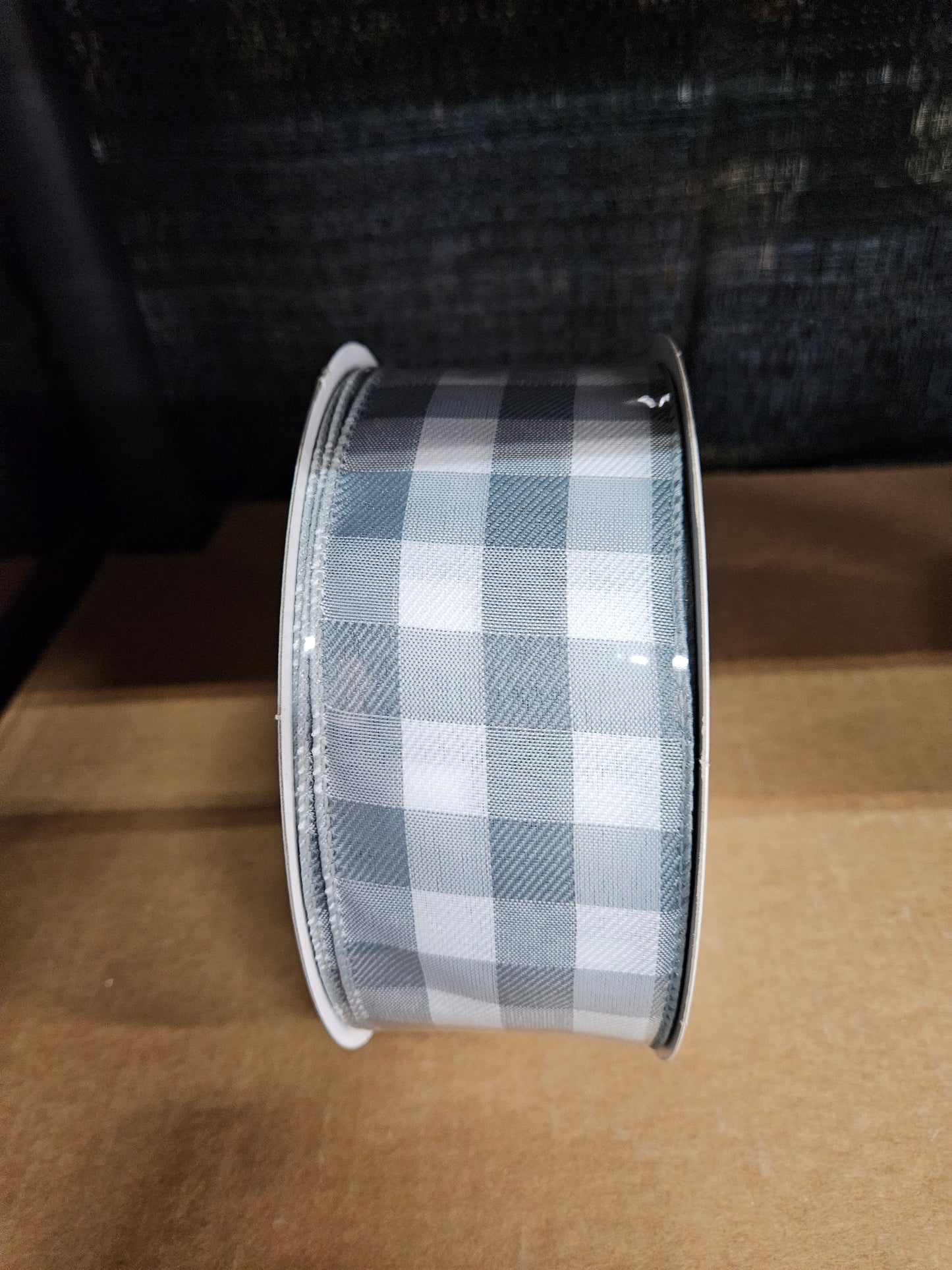 2.5"x 50Y Buffalo Plaid Grey- White Ribbon