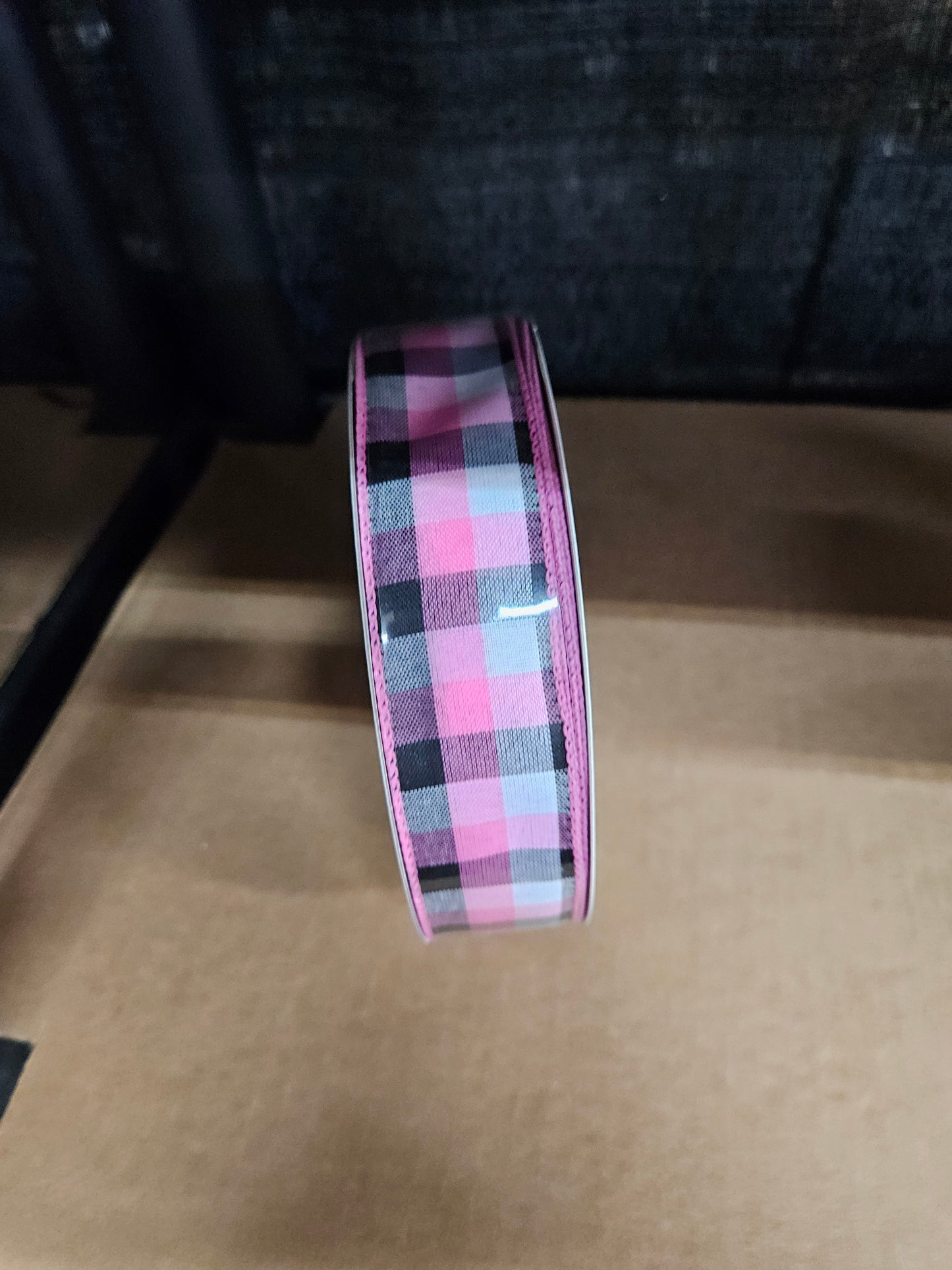 1.5"×50 Y Pink-Black-White Check Ribbon