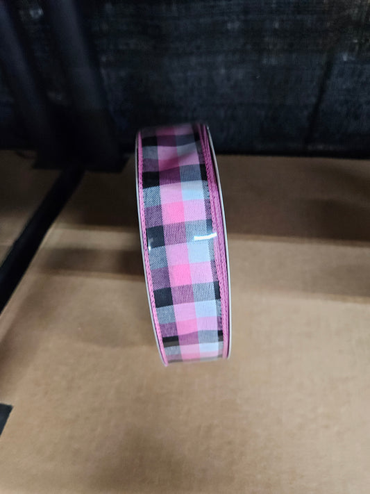 1.5"×50 Y Pink-Black-White Check Ribbon